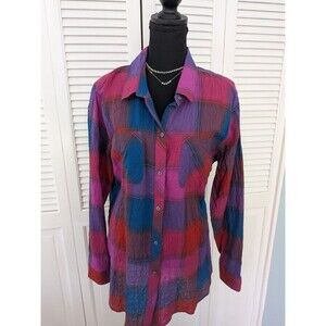 Eddie Bauer Classic Fit Shirt Cotton Blend 2X Red Blue Plaid Top Casual Normcore